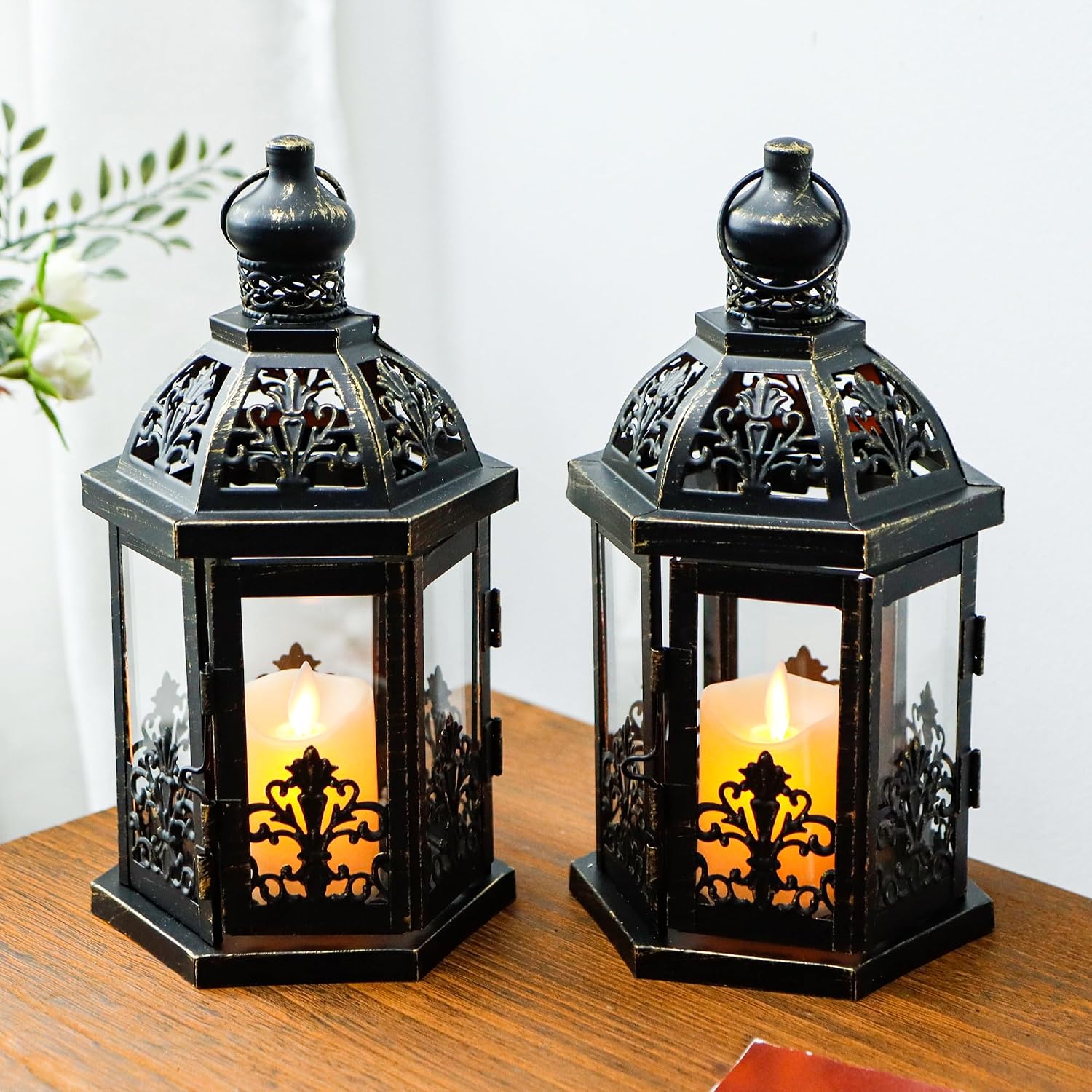 9.5" Black Gold Lanterns Set of 2
