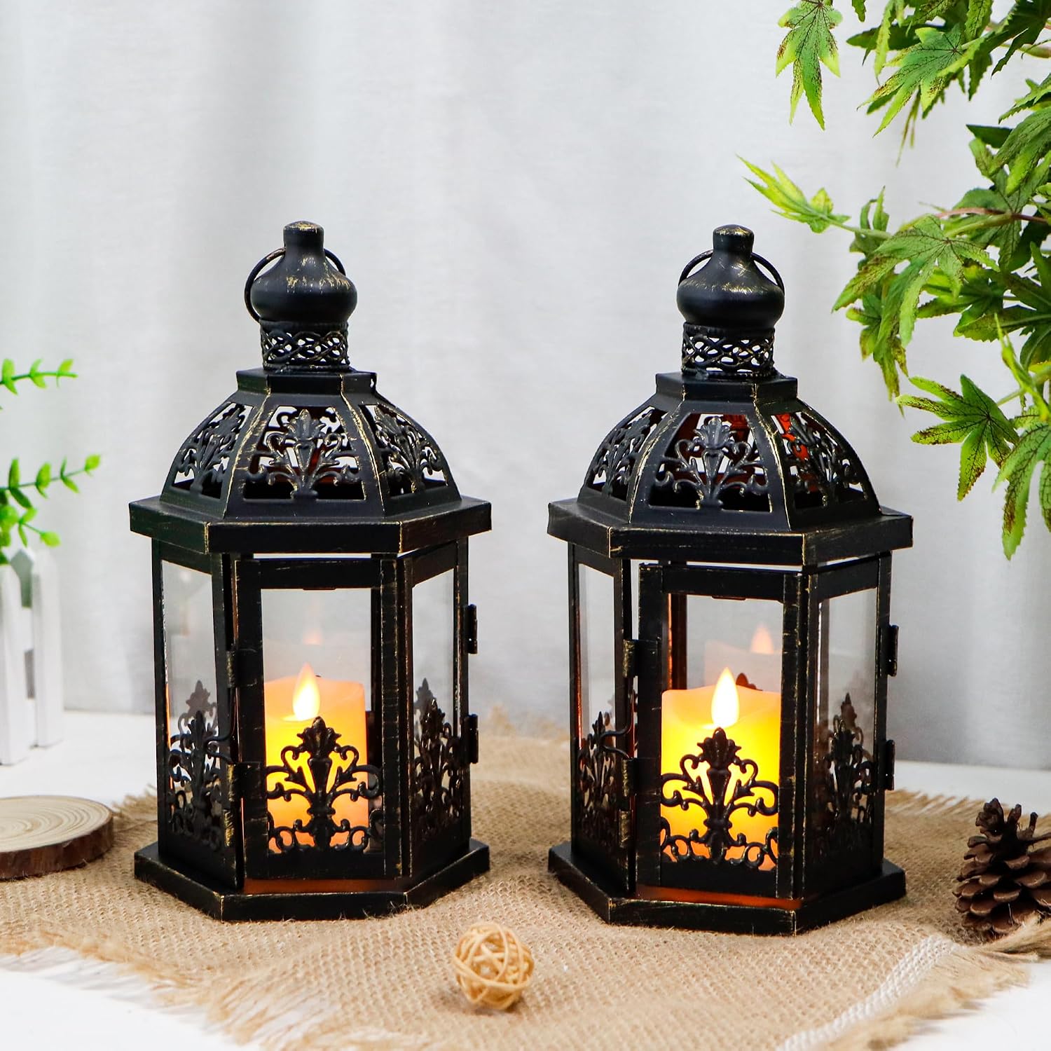 9.5" Black Gold Lanterns Set of 2