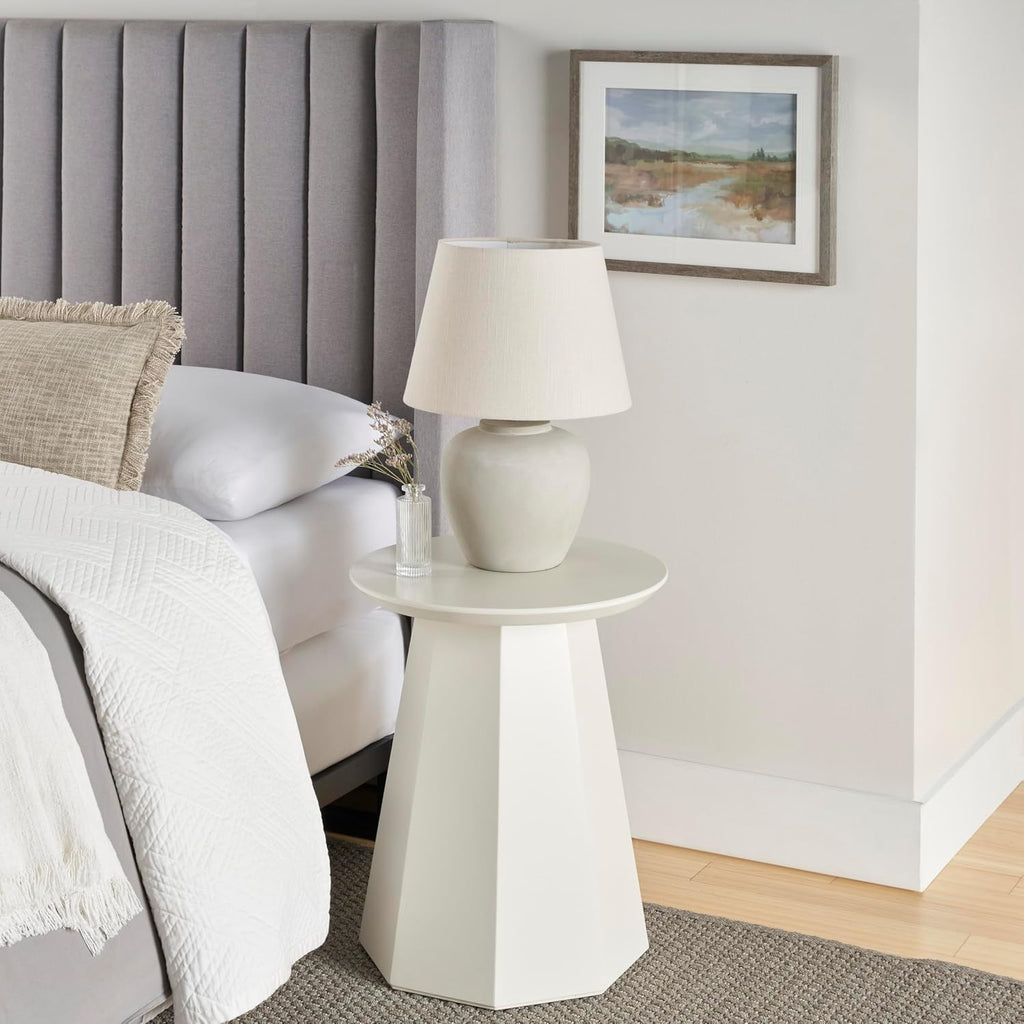 20" Sand Beige Ceramic Fabric Shade Table Lamp