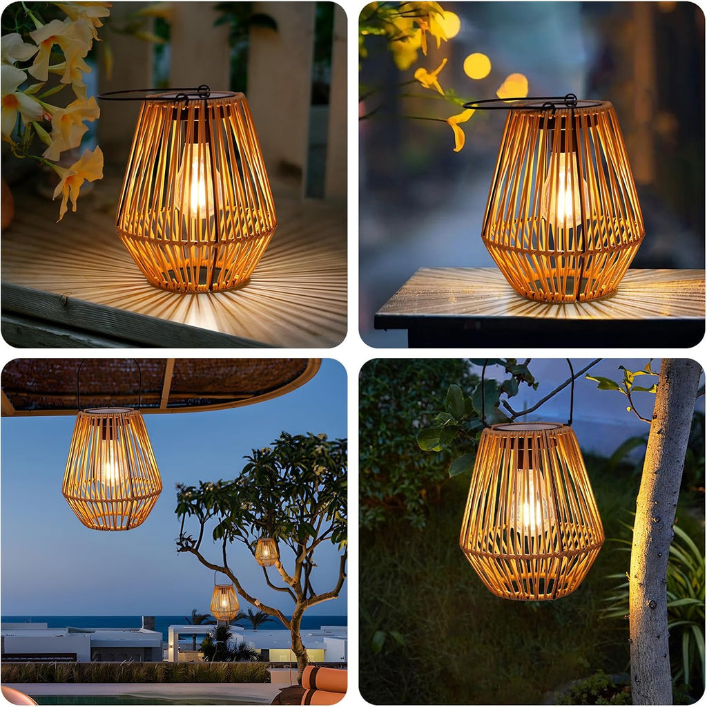 2 Pack Wicker Solar Lanterns