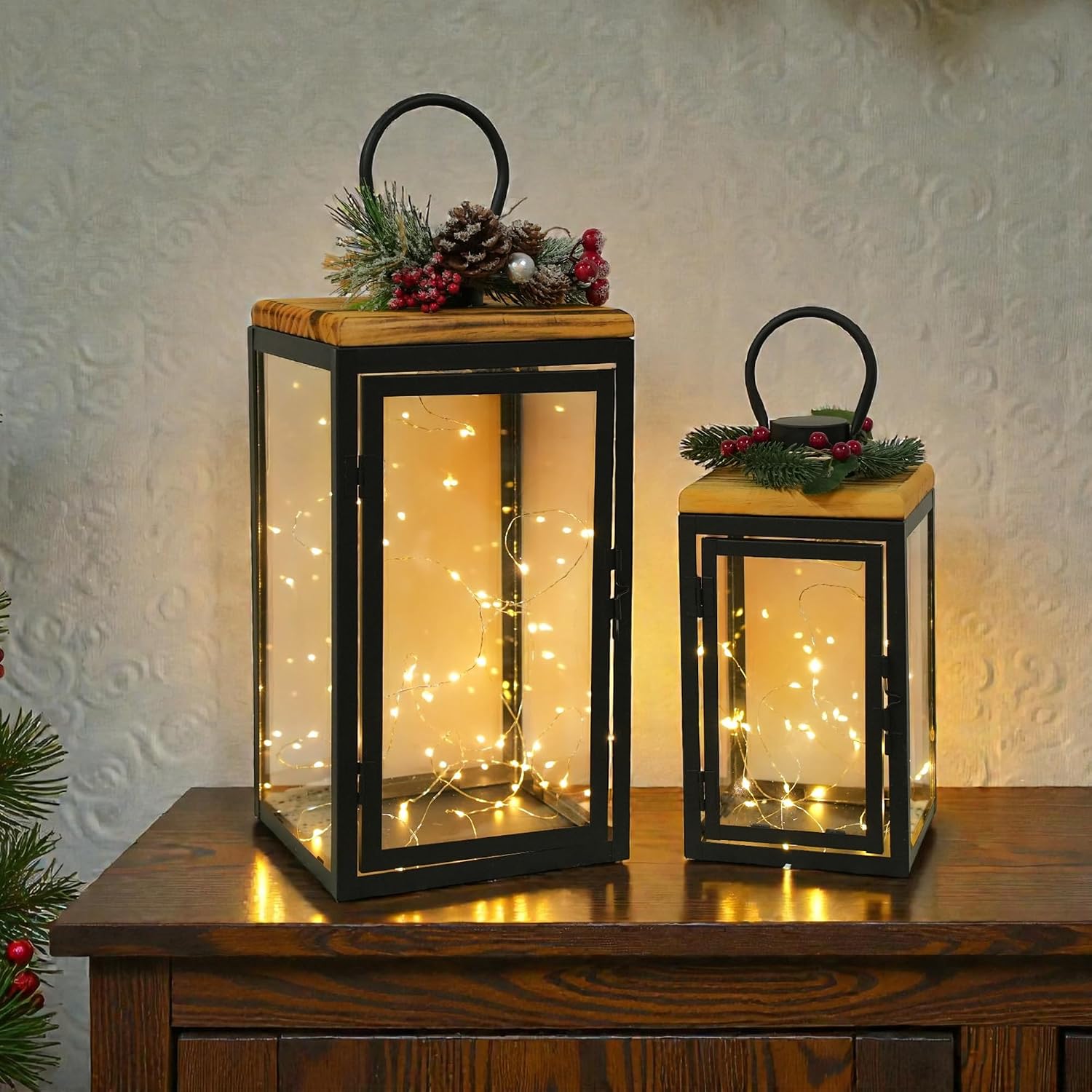 16&11 Inch Black Lanterns Set of 2