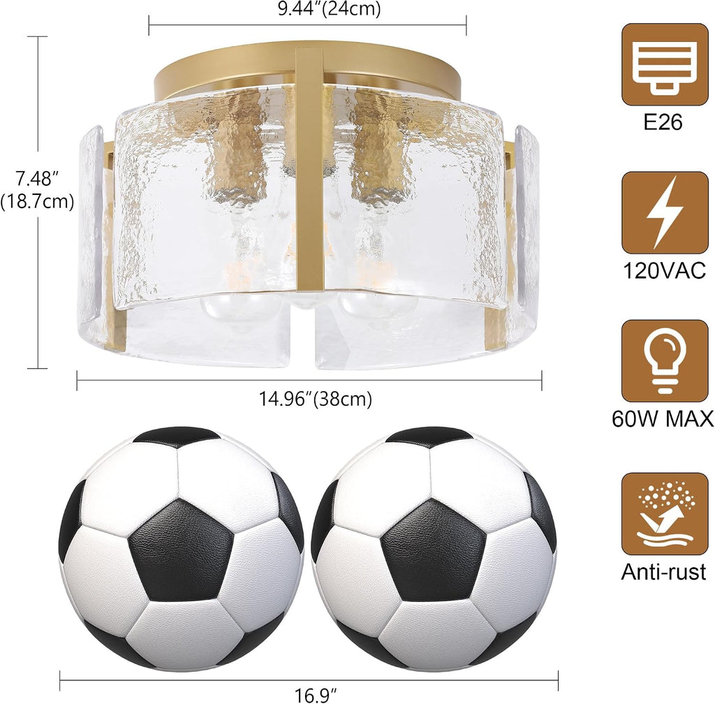 Gold 3-Light Dimmable Glass Drum Ceiling Light