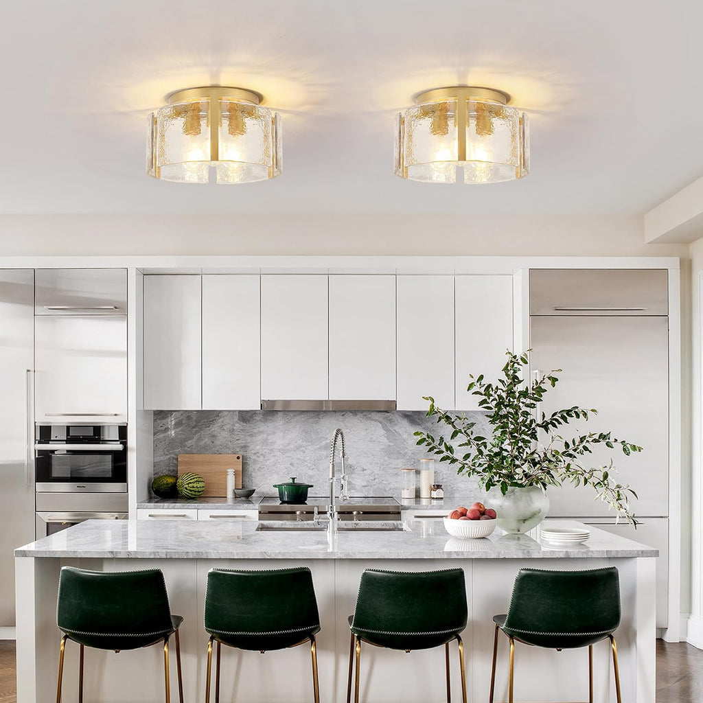 Gold 3-Light Dimmable Glass Drum Ceiling Light