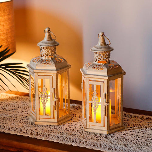 10" White Gold Lanterns Set of 2