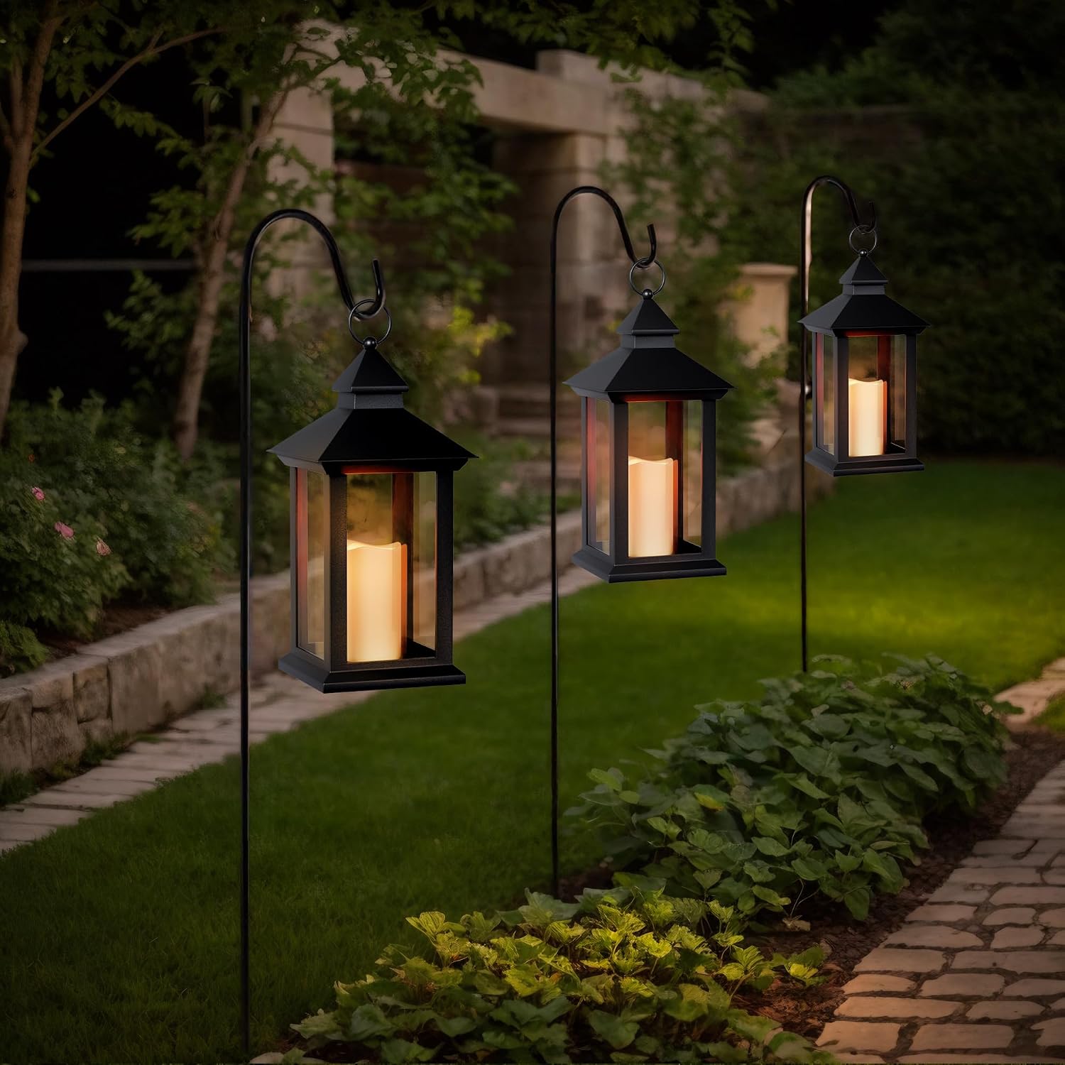 14" Battery Black Lanterns Set of 2