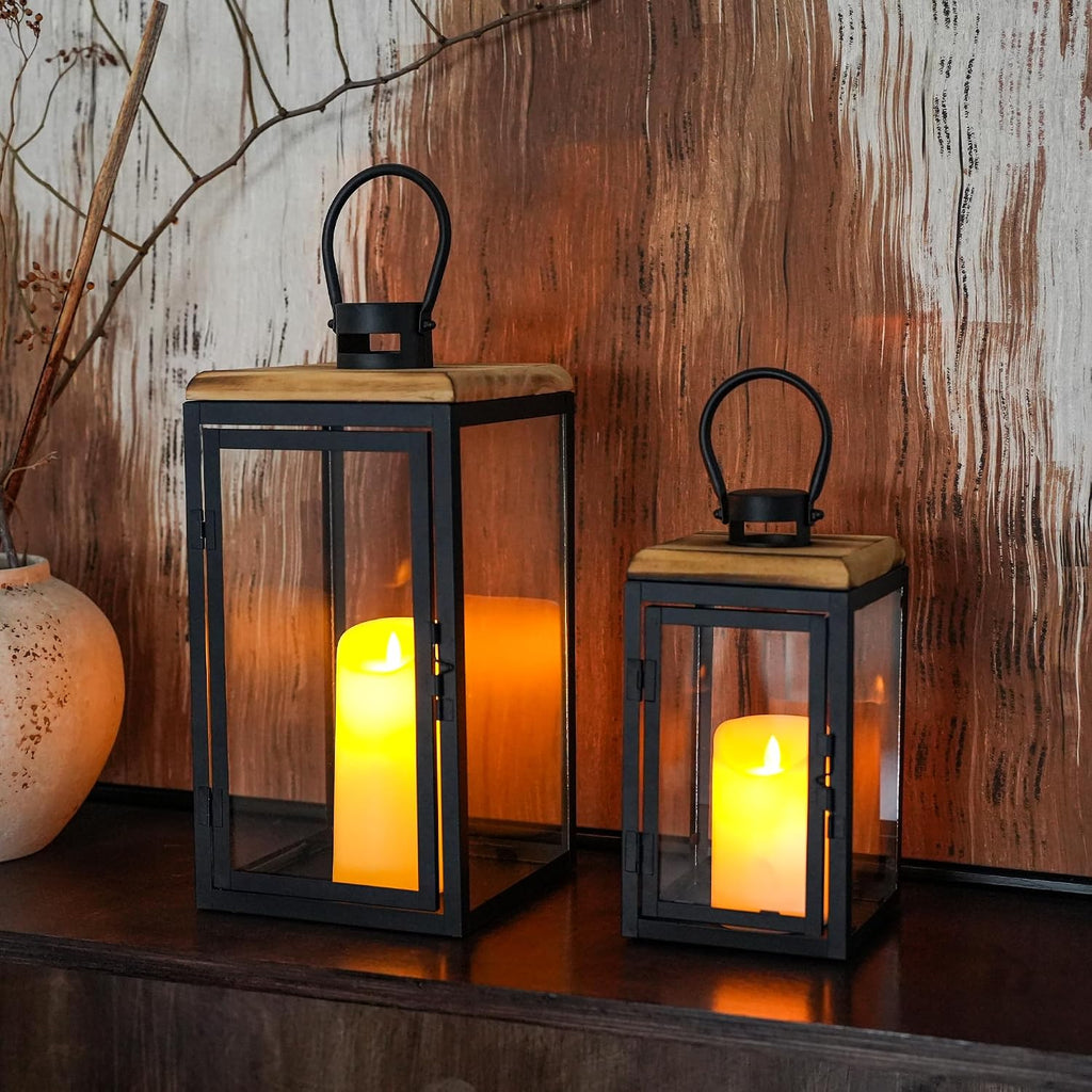 16&11 Inch Black Lanterns Set of 2