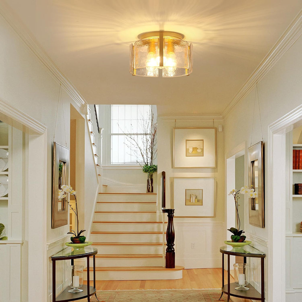 Gold 3-Light Dimmable Glass Drum Ceiling Light